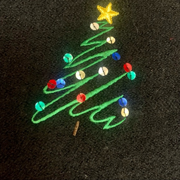 Vintage 80’s Wool Christmas Tree Embellished Black Cardigan Sweater Large - Picture 7 of 9